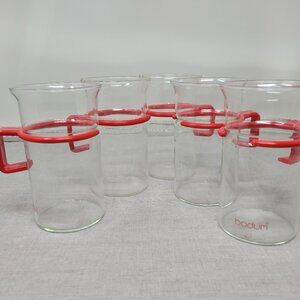 Vintage Bodum Glass Coffee Mugs with Red Handles